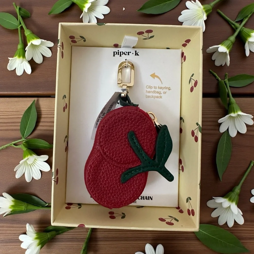 Piper K Cherry Keychain - Bag Charm Ear Bud Case | Coin Purse in New Gift‎ Box